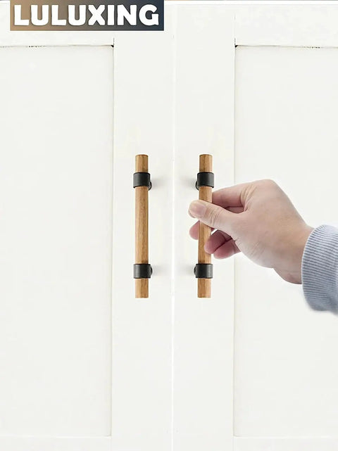 Adjustable Wood Cabinet Hardware Handles Pack Of 6 Unfinished DIY Pulls installed on white cabinet doors