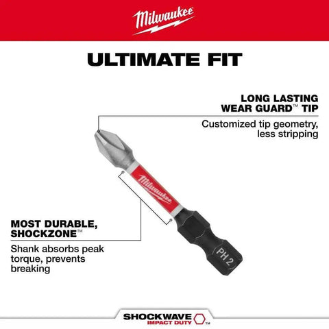 Close-up of Shockwave Impact Duty Driver Bit with Wear Guard Tip and Optimized Shock Zone for Maximum Torque by Milwaukee