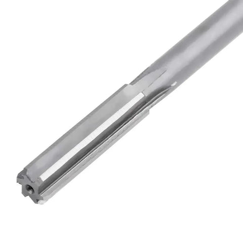 Close-up of Pro Grade 10-Piece HSS H7 Reamer Set For Precise Bore Machining In Iron Plastic Wood Copper And Aluminum, showing steel reamer tool.