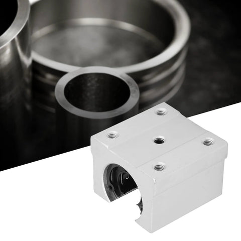 SBR16UU Aluminum Linear Motion Ball Bearing Slide Block with aluminum housing, showing open linear roller bearing bushing.