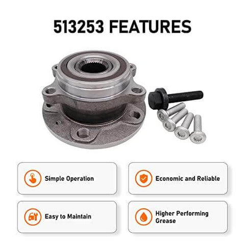 513253 Front Wheel Bearing & Hub Assembly Compatible - Audi A3 Q3 TT Quattro, VW Beetle CC Golf Jetta Passat