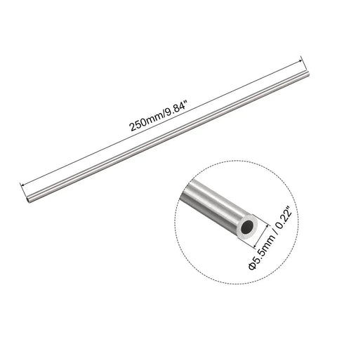 Industrial Grade 304 Stainless Steel Capillary Tube 5.5mm Outer Diameter 1.0mm Wall 250mm Length shown with dimensions