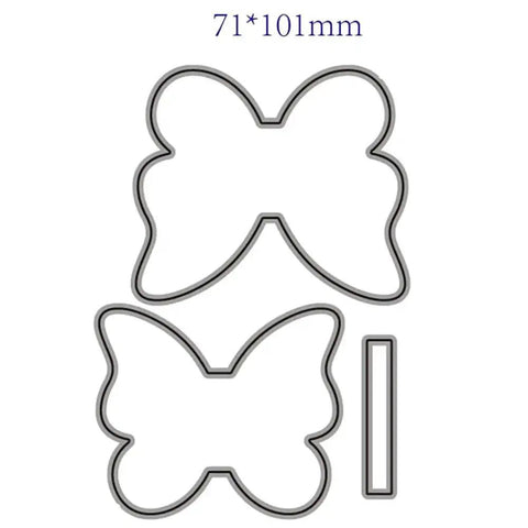 1 Set Butterfly Bow Tie Metal Die Cuts For DIY Scrapbooking And Card Making, showing two butterfly shapes and a strip, 71x101mm size
