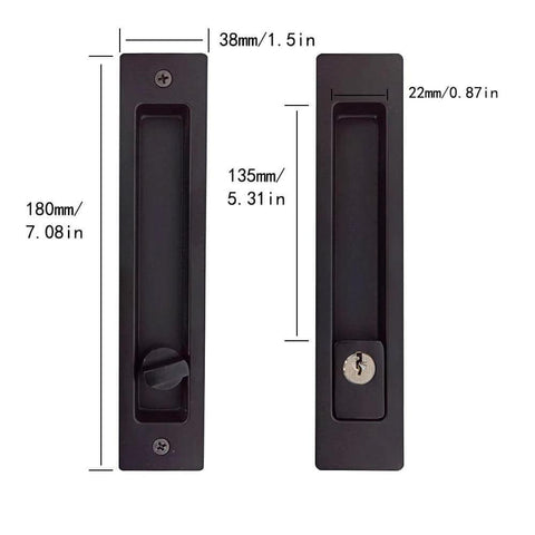 Hidden Pocket Door Lock Hardware With Keys, Recessed Matte Black Door Handle For Sliding Pocket Doors, Zinc Alloy Construction
