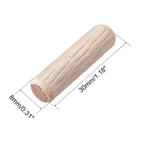 8x30mm Kiln Dried Fluted Beveled Hardwood Wooden Dowel Pins Set Of 100 For Furniture Repair And DIY Projects Like Shelves Cabinets Chairs And Models With Chamfered Ends