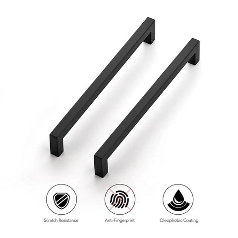 18 Pack 8-4/5 Inch Square Cabinet Handles Matte Black Pulls For Drawers Cabinets And Cupboards Center To Center 224mm Stainless Steel