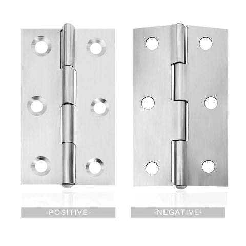 Door hinges, 10-pack, stainless steel, 2.15 x 1.3 in, for home furniture—Amazon brand, front and back views.