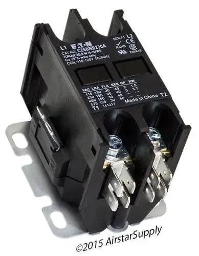 Two Pole 30 Amp 120 Volt Coil Contactor With Encased Dustproof Compact Design Built To Last, shown with universal mounting plate