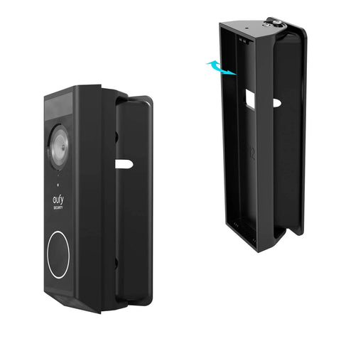 Adjustable 0 To 35 Degree Doorbell Angle Mount For Eufy Security Video Doorbell E340 Battery Powered Tilt Bracket Lets You Fine Tune Camera Angle For Clear Front Door View Black, showing the front and side view of the mount.