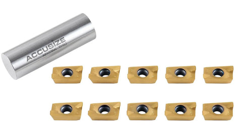 APKT1604 TiN Coated Carbide Inserts For Steel Machining, 10 Pc Set, ISO APKT160408 shown with tool holder