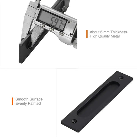 2 Pack 6 Inch Sliding Barn Door Handles And Rectangular Pocket Door Pulls In Matte Black with caliper measurement of thickness