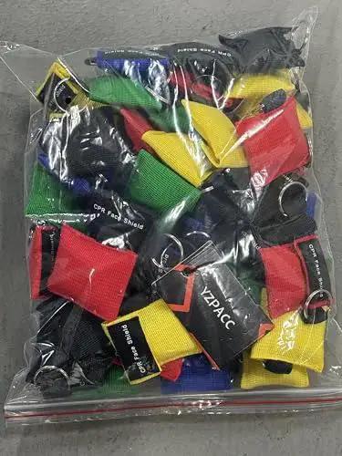 Set Of 50 Portable CPR Masks With One Way Valve Breathing Barriers In Nylon Pouch Disposable CPR Shield Key Chain Rings