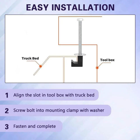 Easy installation guide for Built Tough Aluminum Mounting Clamps For Pickup Truck Tool Box Set with J Hook Crossover Mounts.