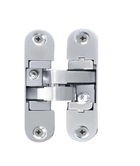 Hidden Cross Hinge for Wooden Doors with 3D Adjustable Alignment and 180 Degree Flat Folding, Invisible Door Hardware, front view