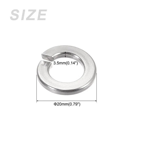 7/16 Inch Split Lock Washer 304 Stainless Steel, size 20mm OD x 3.5mm thick, durable spring lock gasket washer for various projects.