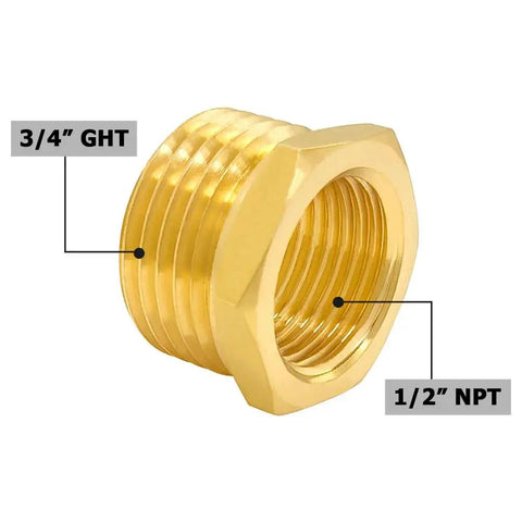 Two Pack Rugged Brass Garden Hose Fittings Reducer Adapters Half Inch NPT Female To Three Quarter Inch GHT Male