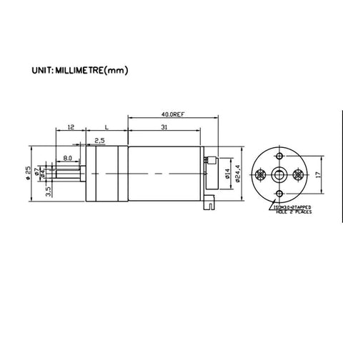 Technical diagram of DC Gear Motor With Encoder 12V Stainless Steel High Torque Micro Speed Reducer, 300 RPM design details