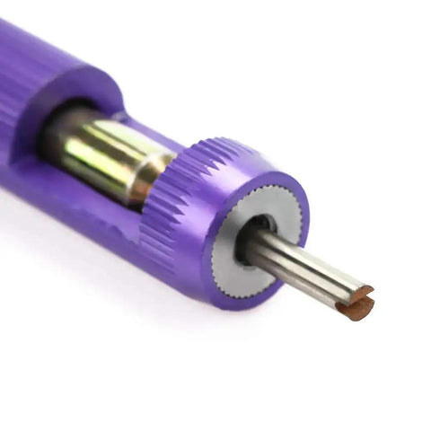 Close-up of a tool component from the 50 Piece M10-24 x 1.5D Thread Repair Insert Kit For Aluminum And Lightweight Metals Helical Style Thread Inserts Installation Kit Easy Install For Restoring Stripped Threads And Rebuilding Strength.