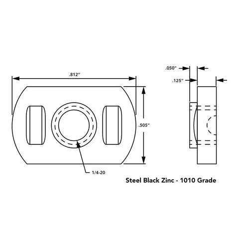 Diagram of Steel 1/4-20 Centered Slide In T Nuts For 1.5 Inch Aluminum Extrusions 15 Series Black Zinc Finish