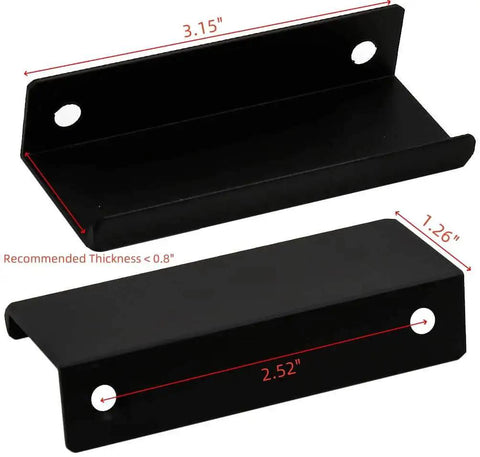 Edge Pull Handles For Cabinets And Drawers, 3.15 Inch Aluminum Finger Edge Pulls In Black, Concealed Drawer Handles With 2.52 Inch Hole Spacing, shown with measurements.