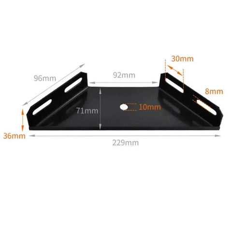 Built Tough Corner Brace Set 2 Pack Heavy Duty Bed Frame Brackets For Strong Joints And Frame Support Metal Gusset Plates With Trapezoid Flange Angles Black 230x92x71mm, dimensions shown.