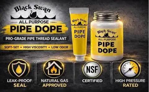 Leak Proof High Viscosity Pipe Dope That Seals Threads For All Piping Types With Low Odor Easy Bottle Brush Cap Yellow For Natural Gas Lines And Potable Water Systems Like A Pro displayed in tubes and jars.