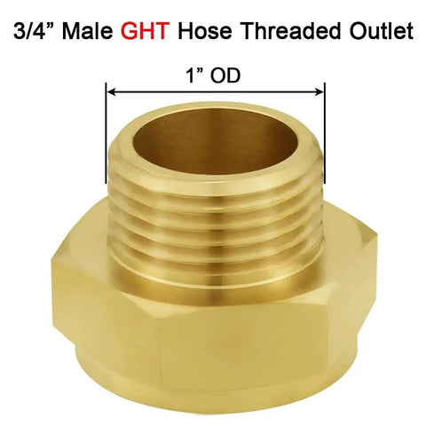 Heavy Duty Brass Garden Hose Adapter 1 Inch NPSH Female To Three Fourths Inch GHT Male Connector front view
