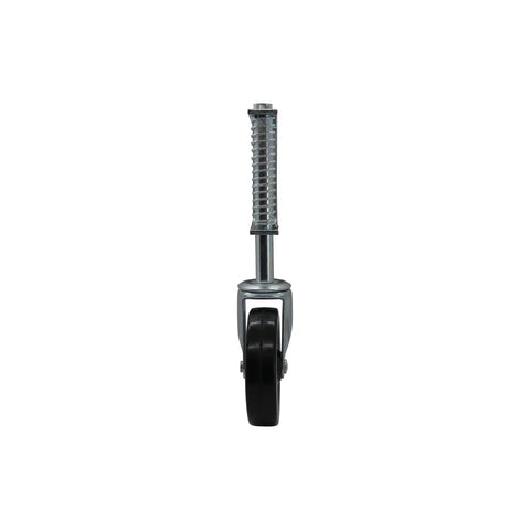 4 Inch Spring Loaded Gate Caster With Heavy Duty Swivel Wheel And Universal Mount, Adjustable Shock Absorbing Spring, black, front view