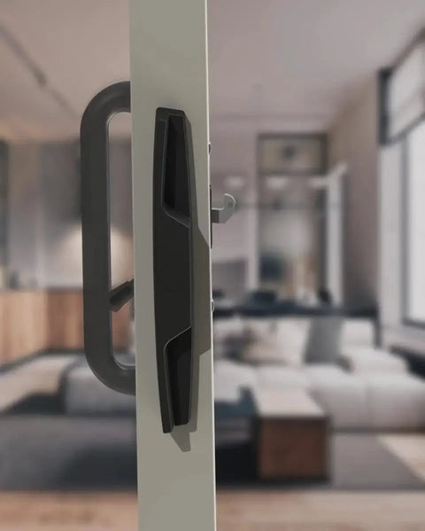 Black Patio Door Handle Set With Mortise Lock For Replacement Sliding Glass Doors, 3-15/16 Inch Screw Hole Spacing, 1006 Series