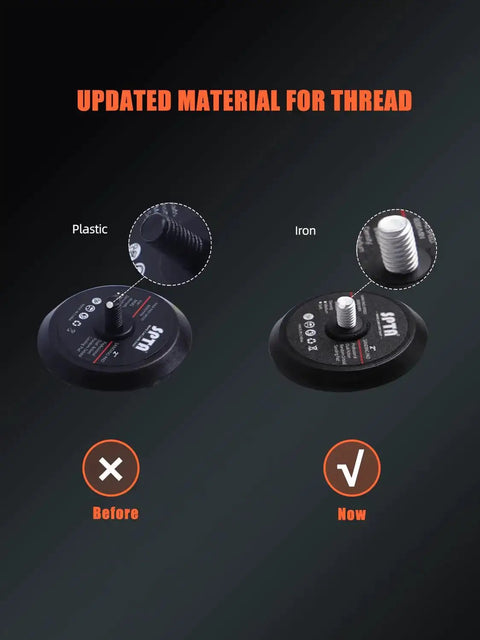 Cordless Mini Car Polisher 12V Micro Random Orbital Buffer showing updated iron thread material for durability.