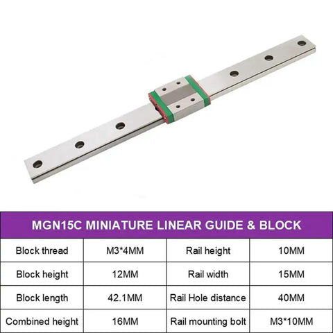 MGN15 Miniature Linear Guide Rail And Block Set For 3D Printers And CNC Machines, 250mm Length, Includes 1 Rail And 1 MGN15C Carriage