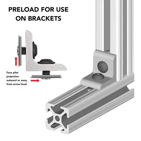 Centered Slide In Economy T Nuts For 1 Inch 10 Series Aluminum Extrusions One Quarter By Twenty Bolts Compatible 25 Pack installed