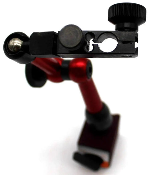 Top view of Mini Magnetic Base Indicator Holder With Fine Adjustment For Dial Indicators, 50 lb Capacity, showing adjustable arm and base.