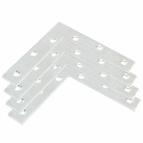 Four Pack L Shaped Corner Brackets 4.7 by 4.7 Inch Stainless Steel Flat Braces Joining Plates for Wood Furniture Cabinets Windows Desks