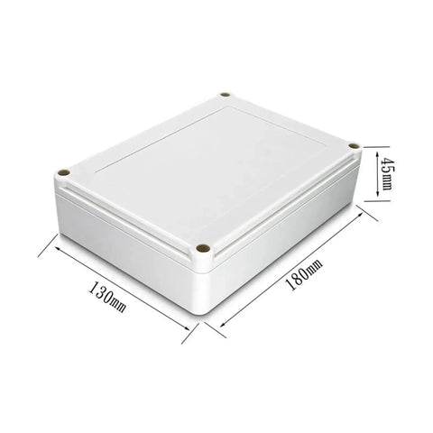 Front view of Rugged ABS Plastic Weatherproof Electrical Enclosure Box With IP65 Waterproof Rating, dimensions 180x130x45mm.