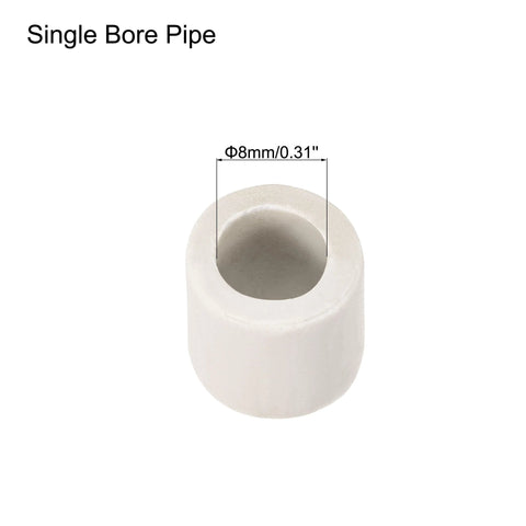 Ceramic tube insulator, 8mm diameter, white single-bore tube for electronic wire insulation