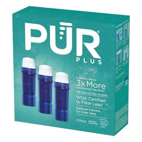 Box of Plus Water Filter Replacement Pitchers And Dispensers 6 Month Supply 3 Count with WQA certification details