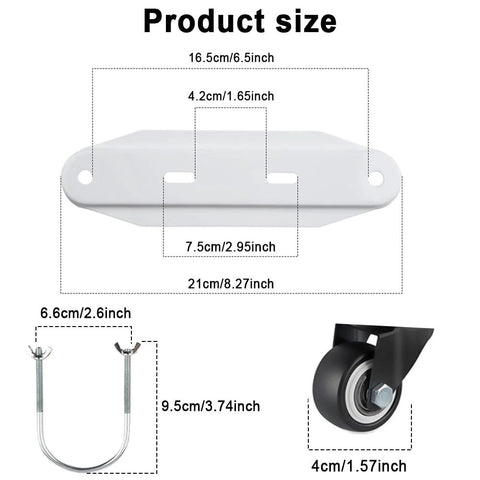 Cotonlake mobile pulley holder kit: white base plate with wheel and two carbon-steel U-shaped brackets, 2pcs