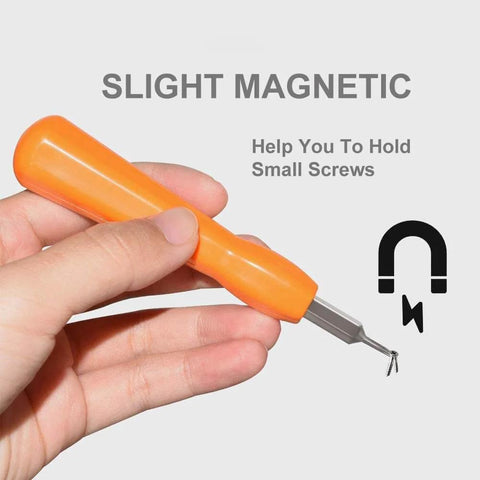 Hand holding magnetic tool from Doorbell Screwdriver Kit With 16 Pieces Screws Torx T6 And T15 Bit Set For Video Doorbell Pro