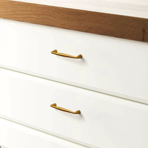 Wood dresser with 10 Pack Antique Brass Cabinet Pulls With 3 Inch Hole Center Solid Zinc Alloy Dresser Drawer Handles installed
