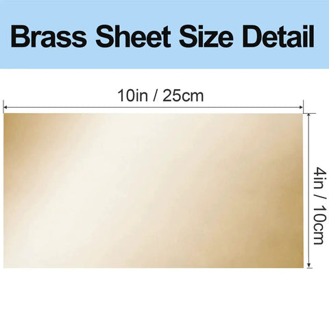 Brass Shim Stock Sheets 0.010 Inch Thick, 10 By 4 Inch Brass Plate Sheets, 6 Piece Pack For Gaskets, Washers, Spacers, And Machining Projects, Polished Finish, Easy To Cut And Bend For DIY Metalwork size detail.