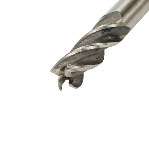 Close-up of Heavy Duty Three Eighths Inch End Mill Set With Four Flute Straight Square End Mills Pro Grade High Speed Steel Cutter