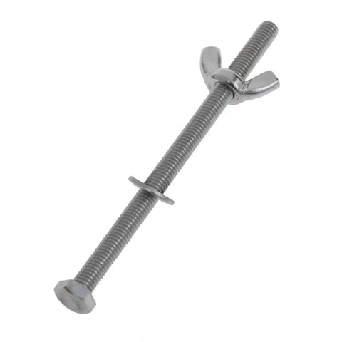 Close-up of M6x100mm stainless steel screw with washer from 8 Piece Set M6x100mm Stainless Steel Mini Iron Flower Press Tool Kit With Wing Screws And Washers For DIY Flower Enthusiasts To Create Realistic Artificial Flowers.
