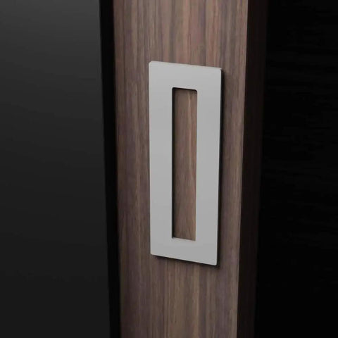 Sliding Aluminium Barn Door Handle With Self Adhesive Edge For Pocket Closet Doors Complete Kit Two Pack Silver Screwless Peel And Stick Installation No Drilling Required Easy Fit On Cabinets Windows Drawers And Furniture installed on a wooden door.