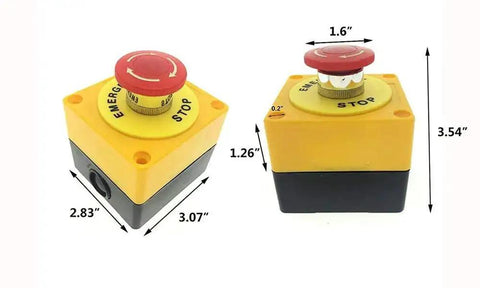 Front and side view of Emergency Stop Push Button Switch 660V 10A 2-Position DPST Momentary 1NO 1NC Red 40mm Mushroom Cap