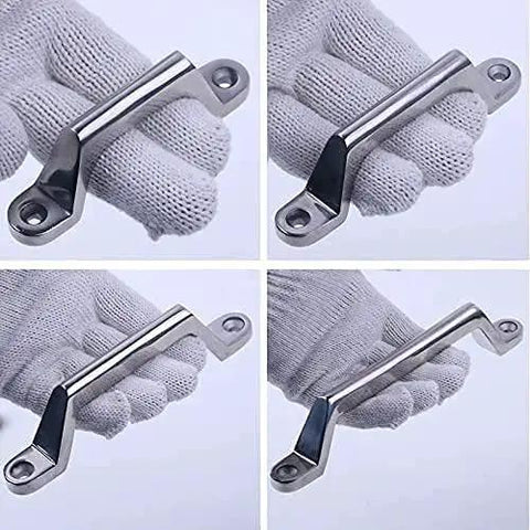 Four 304 stainless steel drawer cabinet pulls and knobs handle hardware in satin nickel finish, shown from various angles.