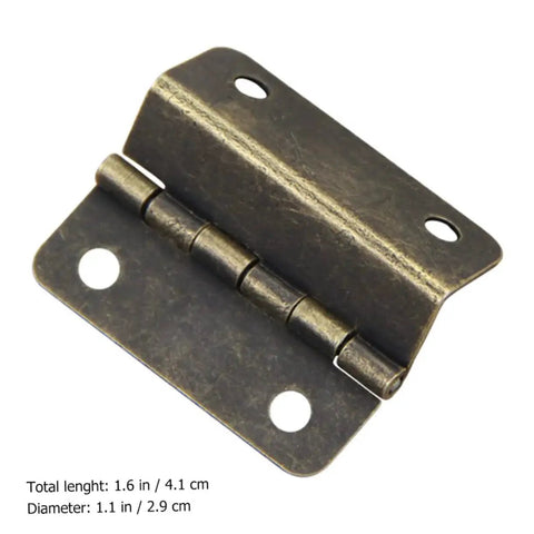 Three Fold Right Angle Hinge Set For Wooden Boxes And Cabinets, heavy duty iron hinge close-up, showing build and hole alignment.