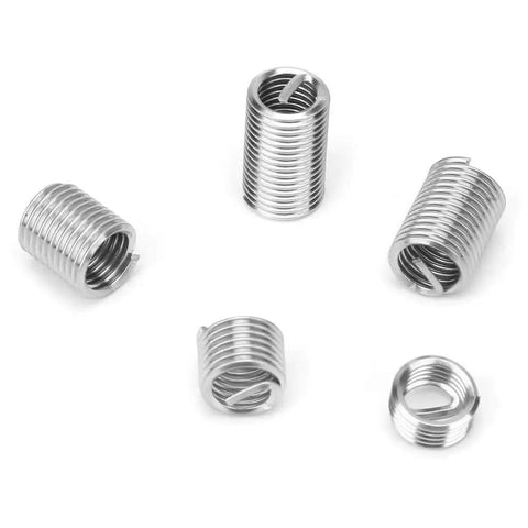 Close-up of stainless steel components from 80Pcs M8x1.25 Threaded Inserts Kit In Stainless Steel For Reliable Thread Repair And Reinforcement.