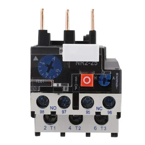 Heavy Duty Thermal Overload Relay 9-13A Adjustable Motor Protector with phase break, test and stop buttons, front view.