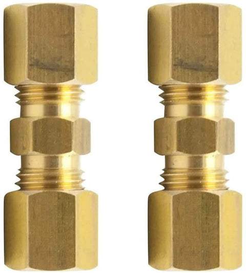 Legines brass compression tube union fittings, 3/8 in. OD x 3/8 in. OD, pack of 2